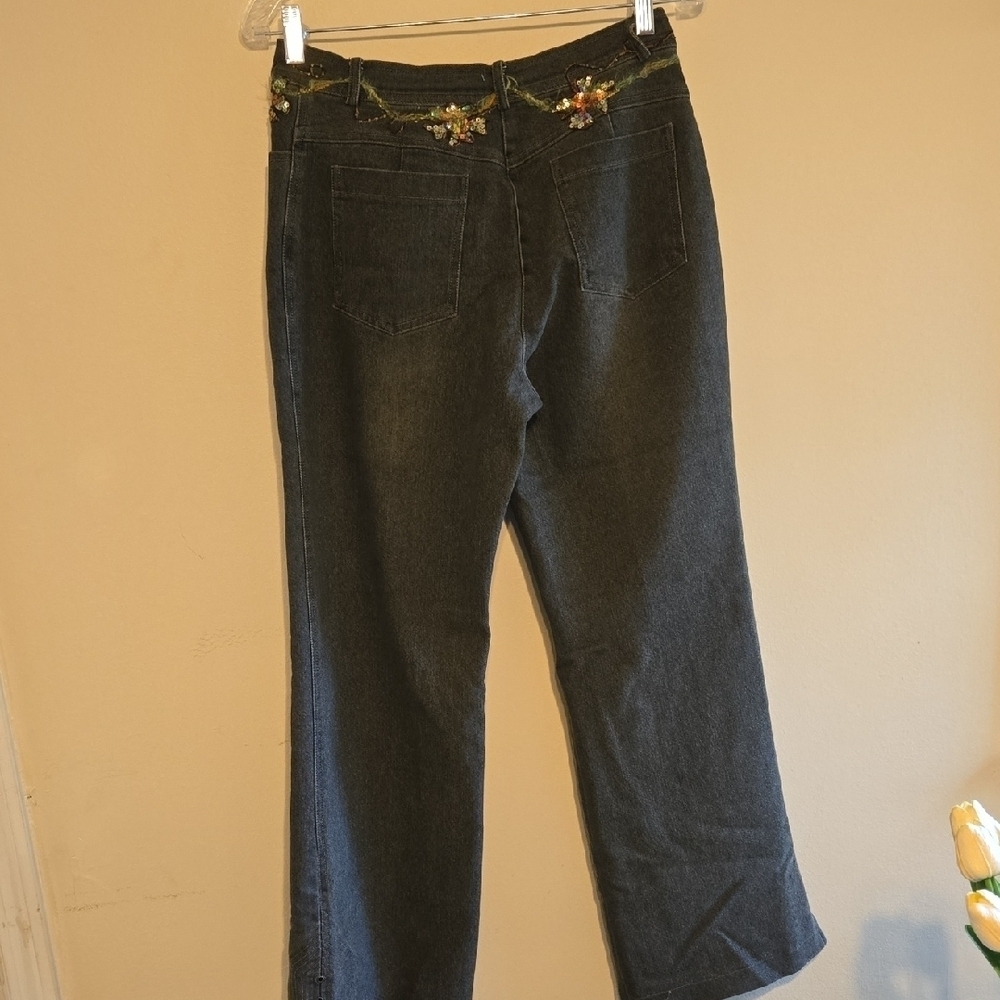 Floral Embroidered Boot Cut Jeans Sz Lg W 28 Inseam 28 - Picture 8 of 9